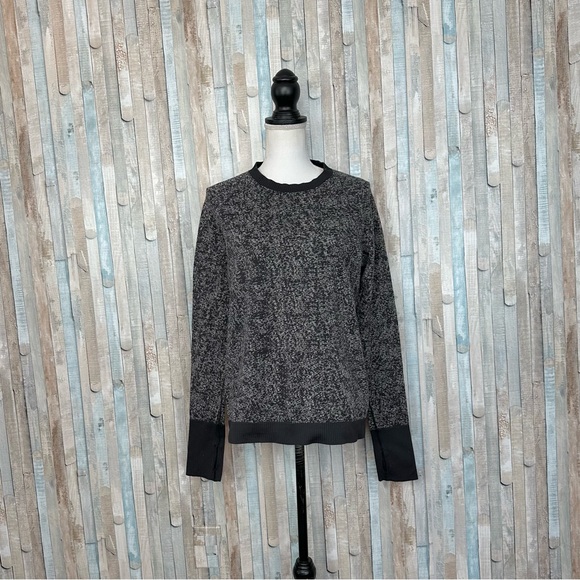 Lululemon 12 Black White Ribbed Run Rest Less Pullover Top Athletic Luxtreme - Picture 2 of 5